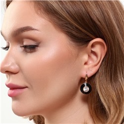 Серьги подвески ювелирная бижутерия коллекция "Дубай" покрытие позолота, вставка: цветная эмаль и крупный фианит, цвет: прозрачный и черный, арт.215.349