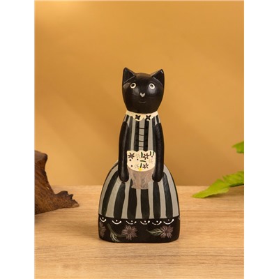 Сувенир «Чёрная кошка в зелёном платье», 6×4×13 см, дерево