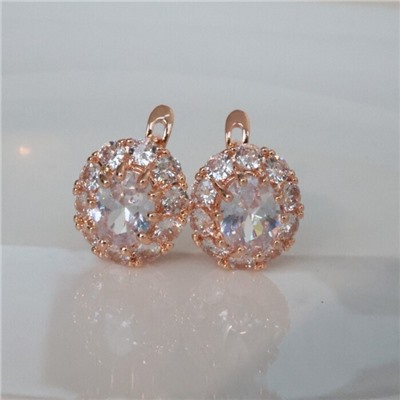 Серьги цветы ювелирная бижутерия коллекция "Дубай", покрытие позолота, вставка: фианиты: цвет: прозрачный, арт.213.645