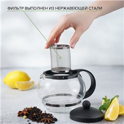 Чайник заварочный «Вдохновение», 850 мл, с металлическим ситом, стекло, чёрный