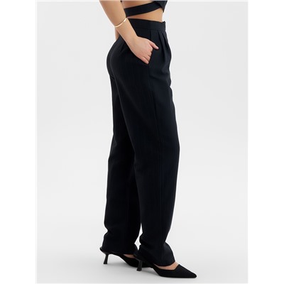 Брюки женские с защипами MINAKU: Modern classic, тёмно-синие, размер 44