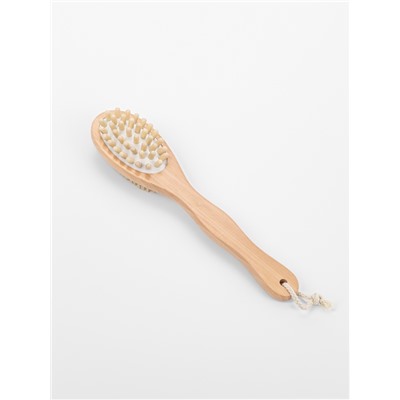 Щётка массажная для тела из натуральной щетины, с ручкой, гладкая