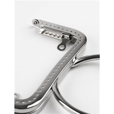 Фермуар пришивной, 12.5×7.5 см, с ручкой d=7.5×9 см, цвет серебряный