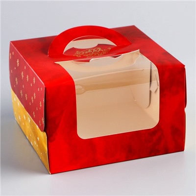 Коробка под бенто - торт с окном новогодняя «Верь в чудеса», 15.5×15.5×10 см, тиснение