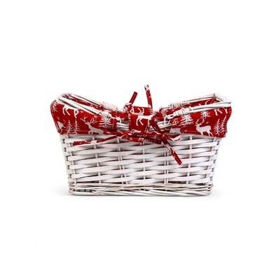 Корзина плетёная для хранения «Новогодняя», 37×28×18 см, ручка h=13 см, белая