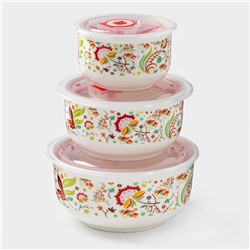 Набор салатников с вакуумными крышками «Ирена», 3 предмета: 300 мл, 600 мл, 900 мл, керамика