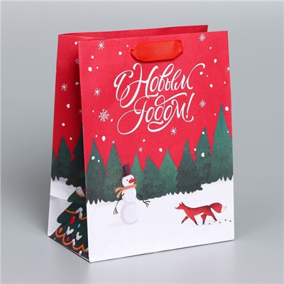 Пакет подарочный новогодний крафтовый New, MS 18×23×10 см