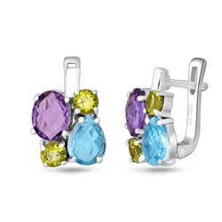 Серьги, аметист , топаз , перидот, Микс2