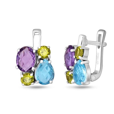 Серьги, аметист , топаз , перидот, Микс2