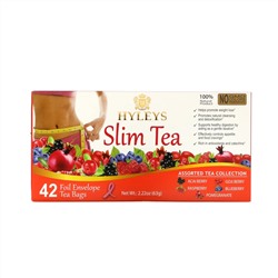 Hyleys Tea, Slim Tea, Assorted Tea Collections, 42 Foil Envelope Tea Bags, 0.05 oz (1.5 g) Each