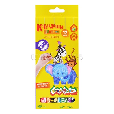 Набор цветных карандашей 12 цв. "Зоопарк" трехгран. корп. дерев. карт.уп. принт на корпусе