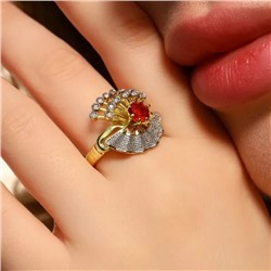Кольцо 19 р ювелирная бижутерия Итальянское золото (покрытие желтое 14к), вставка: фианиты, цвет: прозрачный и красный, арт.313.378-19