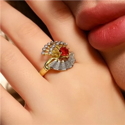Кольцо 18 р ювелирная бижутерия Итальянское золото (покрытие желтое 14к), вставка: фианиты, цвет: прозрачный и красный, арт.313.378-18