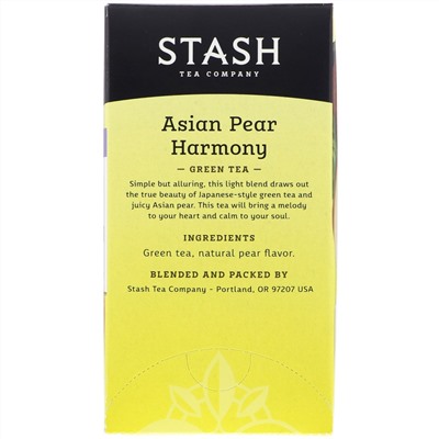 Stash Tea, зеленый чай, гармония китайской груши, 18 чайных пакетиков, 1,1 унц. (34 г)