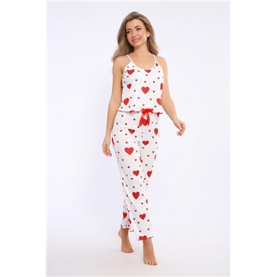 Пижама женская с брюками и топом 5734 (Бел/красн)