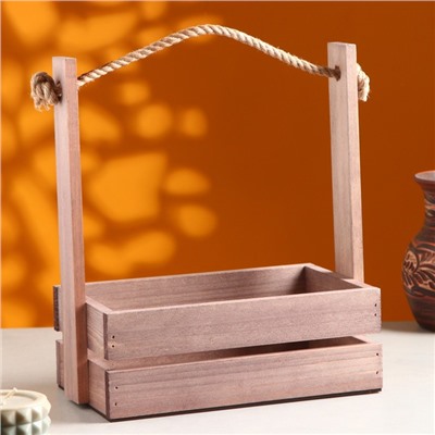 Подарочный ящик «Аром», 25×15×30 см, деревянный, ручка - канат, цвет состаренный дуб