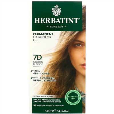 Herbatint, Permanent Haircolor Gel, 7D, Golden Blonde, 4.56 fl oz (135 ml)