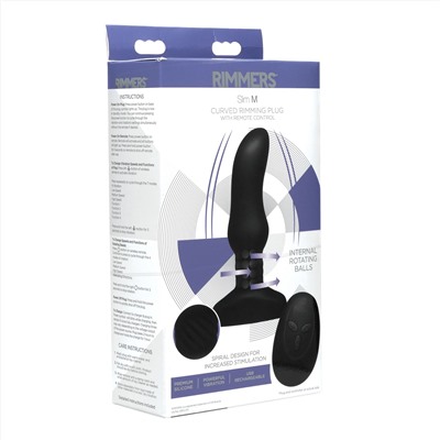 Черная анальная вибропробка с пультом ДУ Curved Rimming Plug Slim M - 13,9 см.