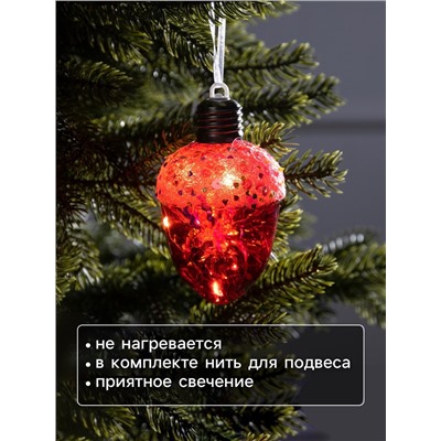 Ёлочный шар «Жёлудь красный», 12×7 см, 4 LED, от батареек, свечение тёплое белое