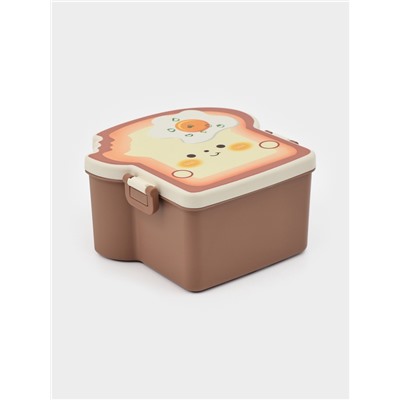 Ланч - бокс контейнер для еды Доляна «Завтрак», 3 ячейки, вилка, ложка, 16×15.5×8 см, пластик, коричневый