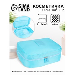 Косметичка - органайзер дорожная на молнии, с карманами, голубая
