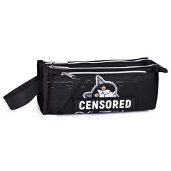 Пенал "Censored" 21x10x7,5 см, прямоугольный для 60 предметов, плотный износостойкий полиэстер с водоотталкивающей пропиткой, 2 отделения на молнии, наружный объемный карман на молнии, отделение с органайзером, с аппликацией из каучука, с ручкой-петлей