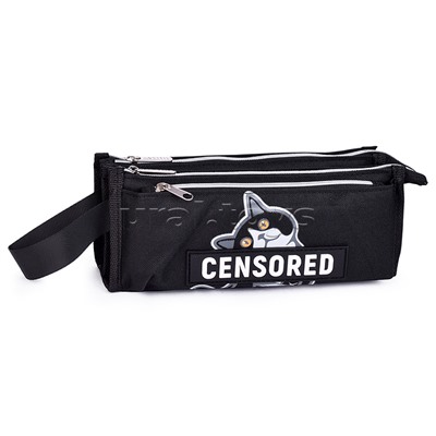 Пенал "Censored" 21x10x7,5 см, прямоугольный для 60 предметов, плотный износостойкий полиэстер с водоотталкивающей пропиткой, 2 отделения на молнии, наружный объемный карман на молнии, отделение с органайзером, с аппликацией из каучука, с ручкой-петлей