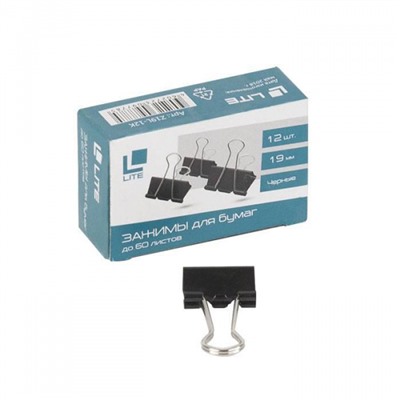 Зажим для бумаг 19 мм черный Z19L-12K LITE