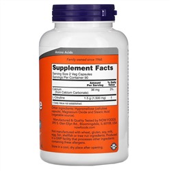 Now Foods, L-цитрулин, 750 мг, 180 капсул в растительной оболочке