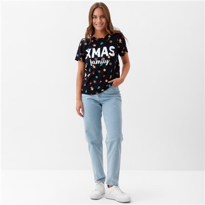 Футболка женская KAFTAN «Xmas family» размер 44-46, черный