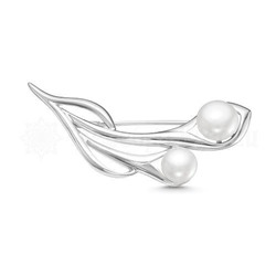 Брошь из серебра с жемчугом родированная Б034р