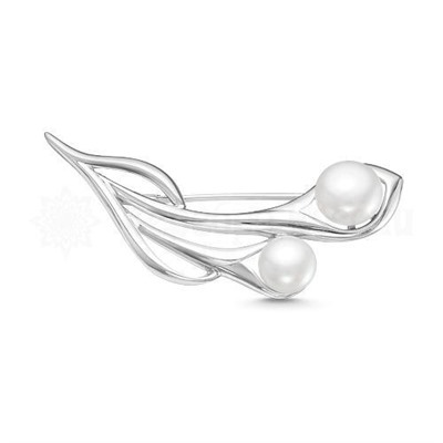 Брошь из серебра с жемчугом родированная Б034р