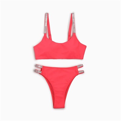 Купальник раздельный со стразами женский MINAKU, размер 46, розовый