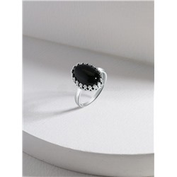 Кольцо из серебра с нат.чёрным агатом родированное 925 пробы 1-4064р442
