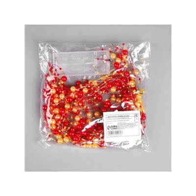 Гирлянда «Нить» 2 м роса с насадками «Гранатовый браслет», IP20, нить серебристая, 20 LED, батарейки AAx2 (не в комплекте), свечение тёплое белое