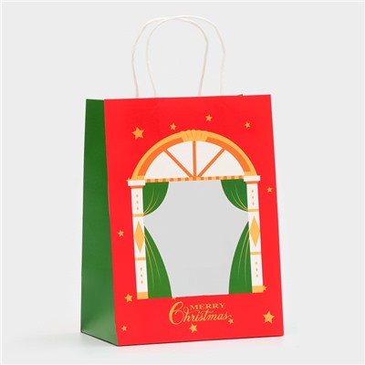 Пакет подарочный новогодний с окном «Театр» 19×26×13 см