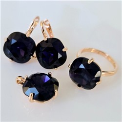 Комплект ювелирной бижутерии коллекция "Дубай" серьги, кулон и кольцо 17 р, покрытие позолота, вставка: искусственный кристалл под Сваровски, цвет: фиолетовый, арт.314.812-17