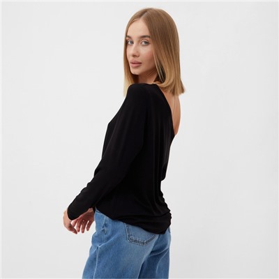 Лонгслив на одно плечо женский MINAKU: Basic line цвет черный, размер 48
