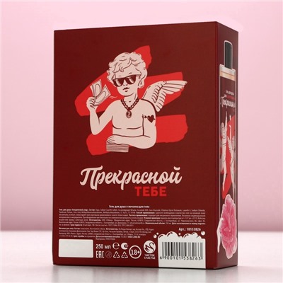 Подарочный набор «Для ценительницы прекрасного», гель для душа 250 мл и мочалка для тела, 18+, Чистое счастье