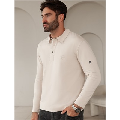 Лонгслив с воротником поло на пуговицах из премиального хлопка с эластаном