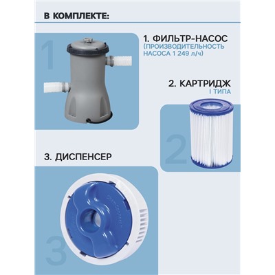 УЦЕНКА Бассейн каркасный Power Steel, 305×200×84 см, фильтр-насос, диспенсер, 5614А Bestway