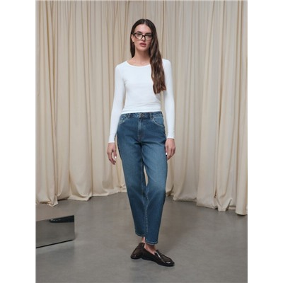 Актуальная коллекция CONTE CON-814 Синие джинсы relaxed mom с эффектом потёртостей