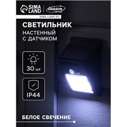 Садовый светильник, уличный, на солнечной батарее с датчиком движения, накладной, 30 LED, свечение белое