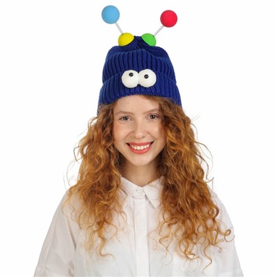 Карнавальная шапка «Глазастик» с рожками р-р 56-58, синяя