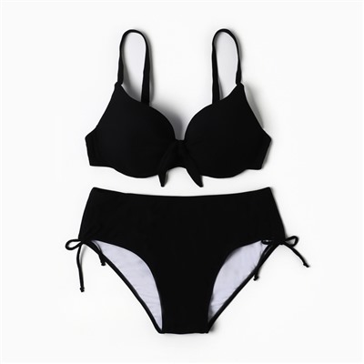 Купальник раздельный бельевой на завязках женский, чёрный, размер 58