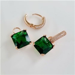 Серьги ювелирная бижутерия коллекция "Дубай" позолота, с зеленым квадратным камнем,20409, арт.215.099