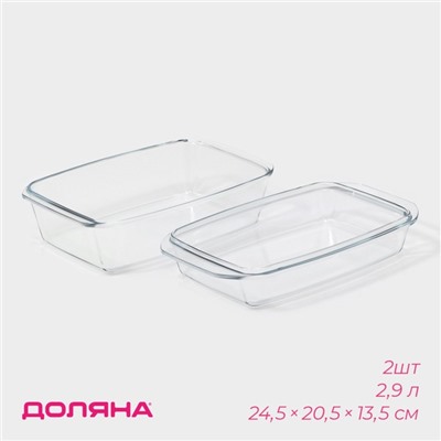 Кастрюля для запекания Доляна «Утятница», 2.9 л, 24.5×20.5×13.5 см, жаропрочное стекло, с крышкой