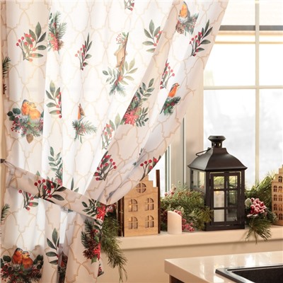 Комплект штор для кухни с подхватами «Этель» Beautiful birds, 2 шт., белый, 145×180 см