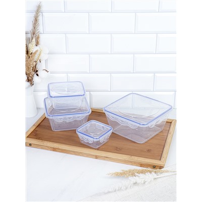 Набор пластиковых контейнеров Стандарт квадратный 4 штуки 280/570/1200/2150 мл / 90403 /уп 24/ ДОП СКИДКА НА КОРОБ 3%