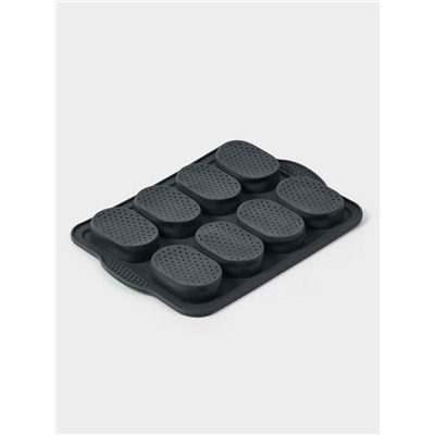 Форма для выпечки с перфорацией «Булочки», силикон, 34.5×23×2.5 см, 8 ячеек (9.5×6.3×2.4 см), чёрная